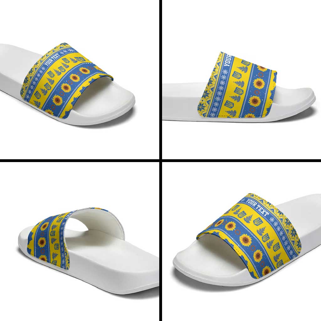Ukraine Christmas Slide Sandals Tryzub With Map Folk Pattern - Wonder Print Shop