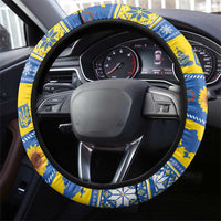 Ukraine Christmas Steering Wheel Cover Tryzub With Map Folk Pattern - Wonder Print Shop