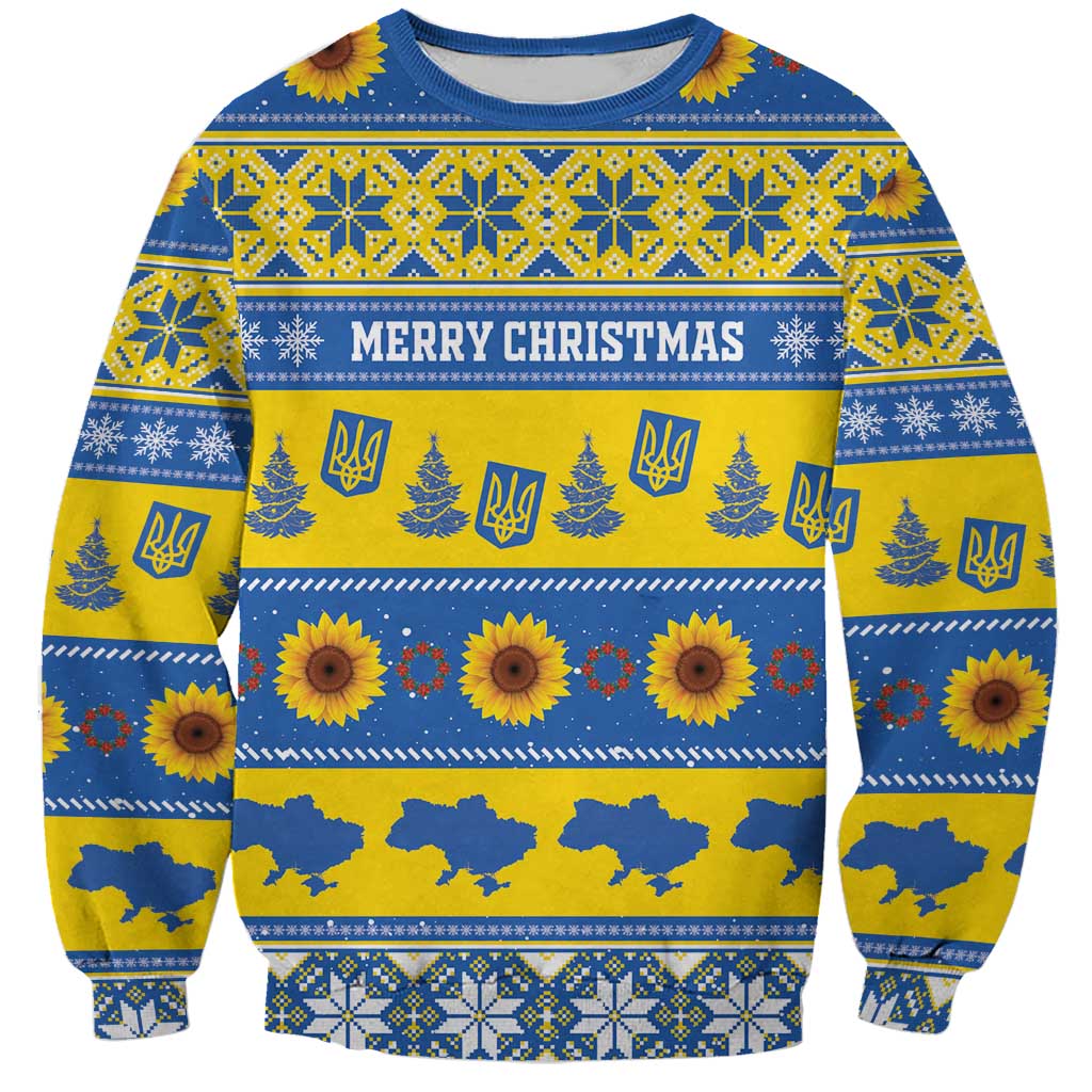 Personalised Ukraine Christmas Sweatshirt Tryzub With Map Folk Pattern - Wonder Print Shop
