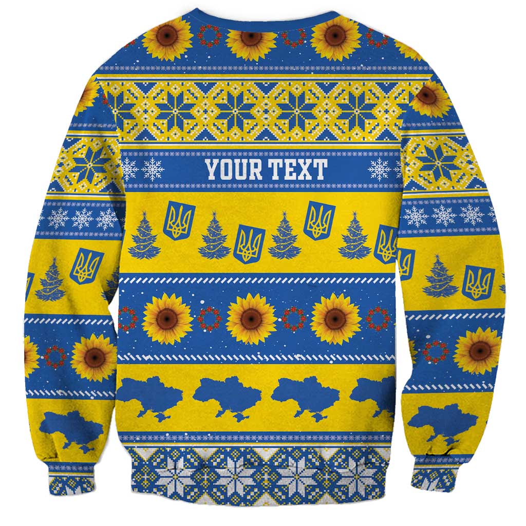 Personalised Ukraine Christmas Sweatshirt Tryzub With Map Folk Pattern - Wonder Print Shop
