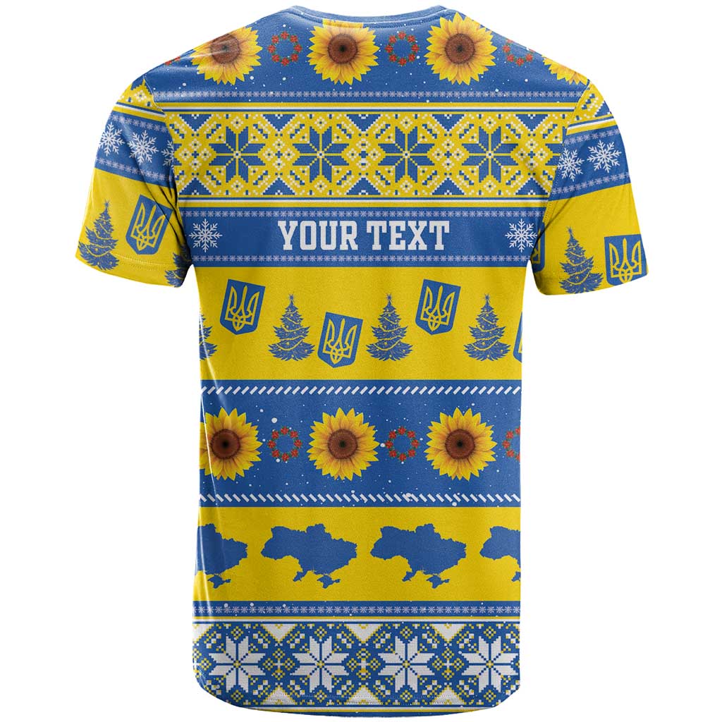 Personalised Ukraine Christmas T Shirt Tryzub With Map Folk Pattern - Wonder Print Shop