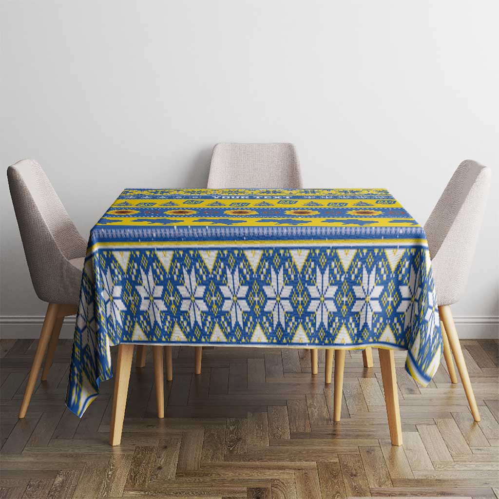 Ukraine Christmas Tablecloth Tryzub With Map Folk Pattern - Wonder Print Shop