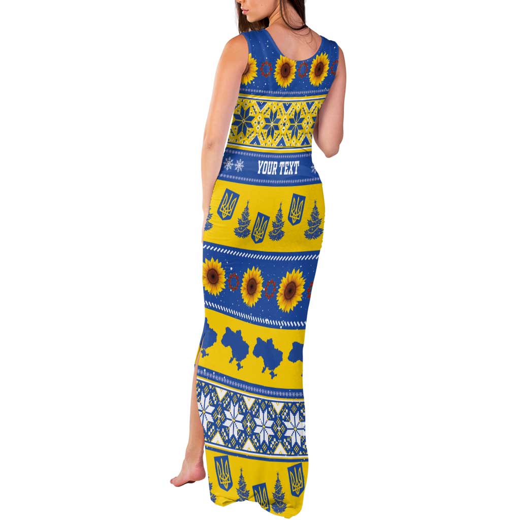 Personalised Ukraine Christmas Tank Maxi Dress Tryzub With Map Folk Pattern - Wonder Print Shop
