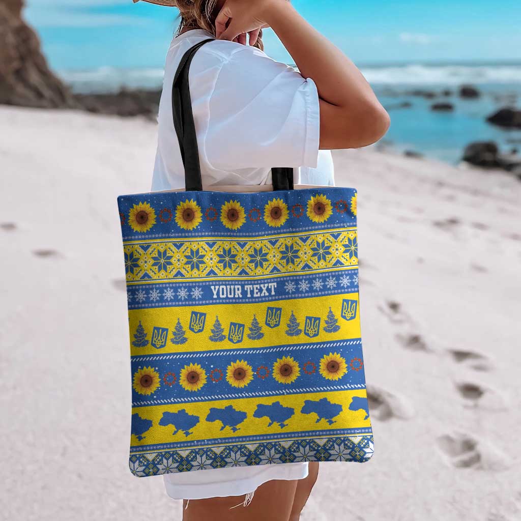 Ukraine Christmas Tote Bag Tryzub With Map Folk Pattern - Wonder Print Shop