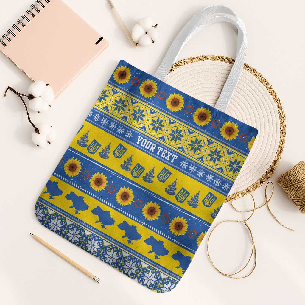 Ukraine Christmas Tote Bag Tryzub With Map Folk Pattern - Wonder Print Shop