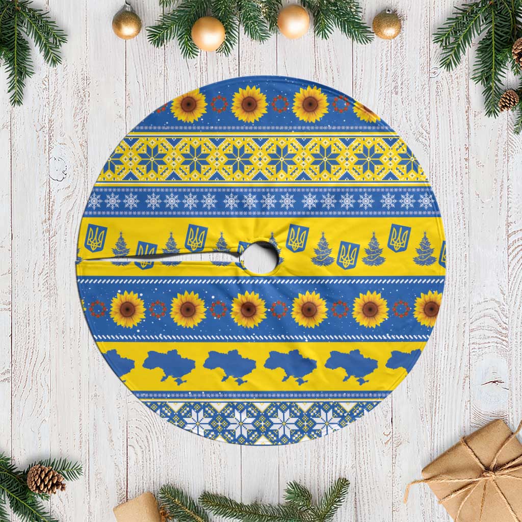 Ukraine Christmas Tree Skirt Tryzub With Map Folk Pattern - Wonder Print Shop