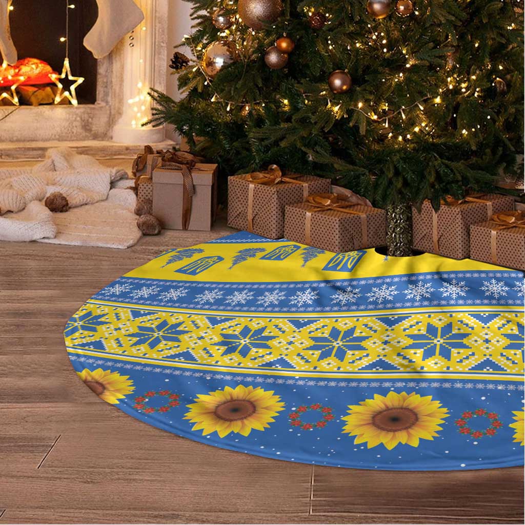 Ukraine Christmas Tree Skirt Tryzub With Map Folk Pattern - Wonder Print Shop