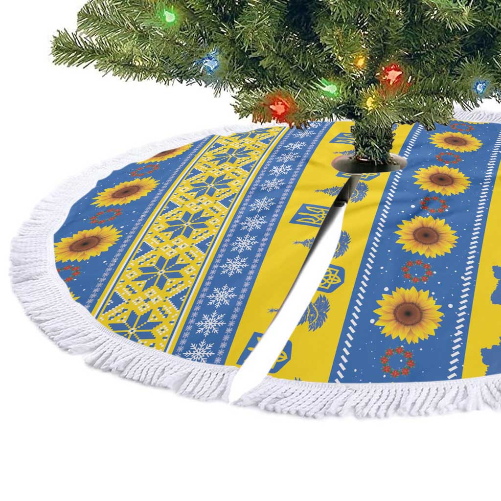 Ukraine Christmas Tree Skirt Tryzub With Map Folk Pattern - Wonder Print Shop
