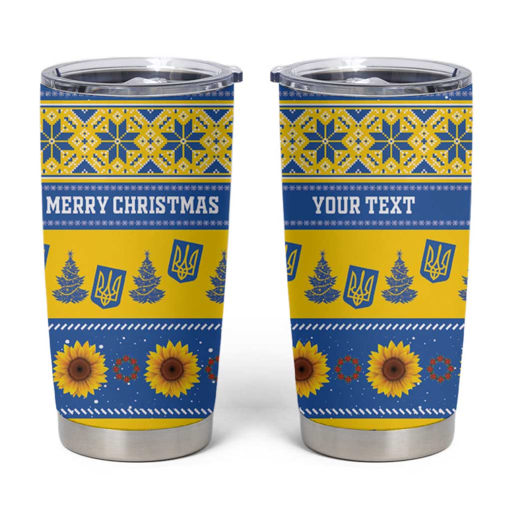 Personalised Ukraine Christmas Tumbler Cup Tryzub With Map Folk Pattern - Wonder Print Shop