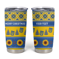 Personalised Ukraine Christmas Tumbler Cup Tryzub With Map Folk Pattern - Wonder Print Shop