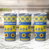 Personalised Ukraine Christmas Tumbler Cup Tryzub With Map Folk Pattern - Wonder Print Shop