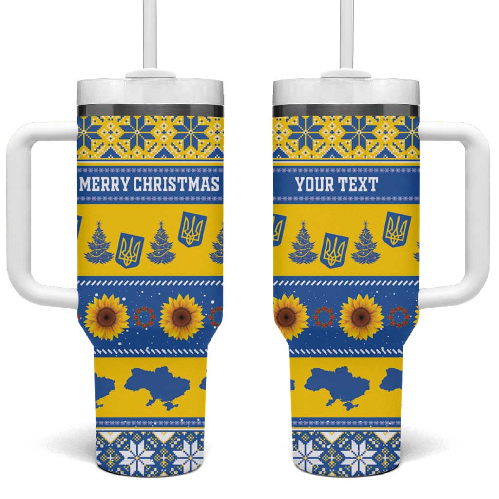 Personalised Ukraine Christmas Tumbler With Handle Tryzub With Map Folk Pattern - Wonder Print Shop