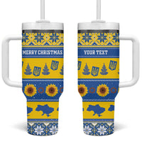 Personalised Ukraine Christmas Tumbler With Handle Tryzub With Map Folk Pattern - Wonder Print Shop