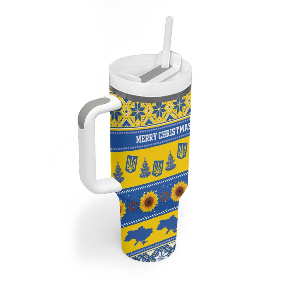 Personalised Ukraine Christmas Tumbler With Handle Tryzub With Map Folk Pattern - Wonder Print Shop