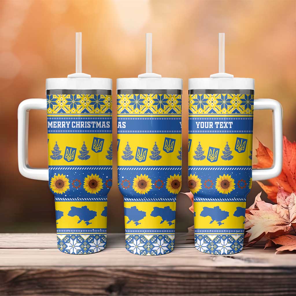 Personalised Ukraine Christmas Tumbler With Handle Tryzub With Map Folk Pattern - Wonder Print Shop