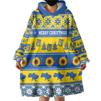 Personalised Ukraine Christmas Wearable Blanket Hoodie Tryzub With Map Folk Pattern - Wonder Print Shop