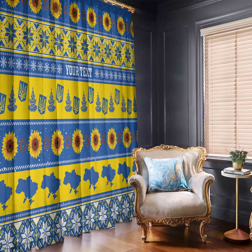 Ukraine Christmas Window Curtain Tryzub With Map Folk Pattern - Wonder Print Shop