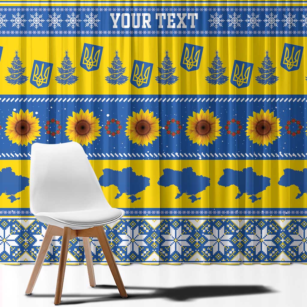 Ukraine Christmas Window Curtain Tryzub With Map Folk Pattern - Wonder Print Shop
