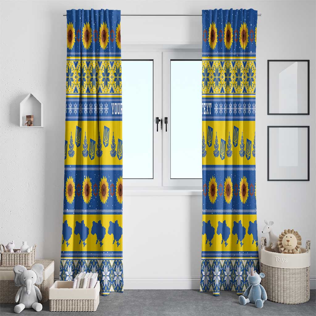 Ukraine Christmas Window Curtain Tryzub With Map Folk Pattern - Wonder Print Shop