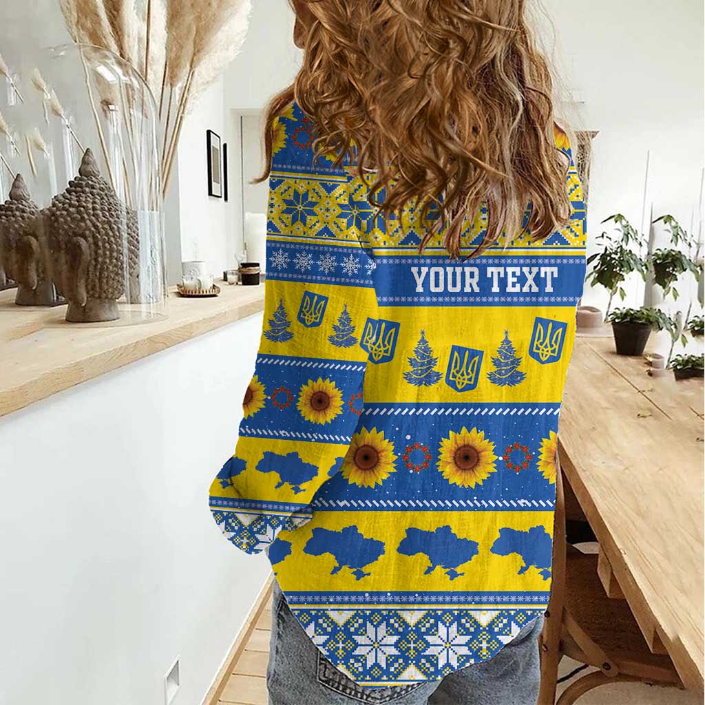 Personalised Ukraine Christmas Women Casual Shirt Tryzub With Map Folk Pattern - Wonder Print Shop