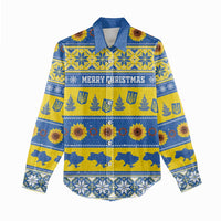 Personalised Ukraine Christmas Women Casual Shirt Tryzub With Map Folk Pattern - Wonder Print Shop