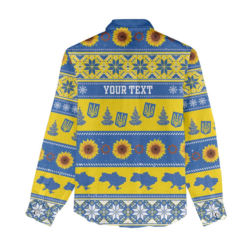 Personalised Ukraine Christmas Women Casual Shirt Tryzub With Map Folk Pattern - Wonder Print Shop