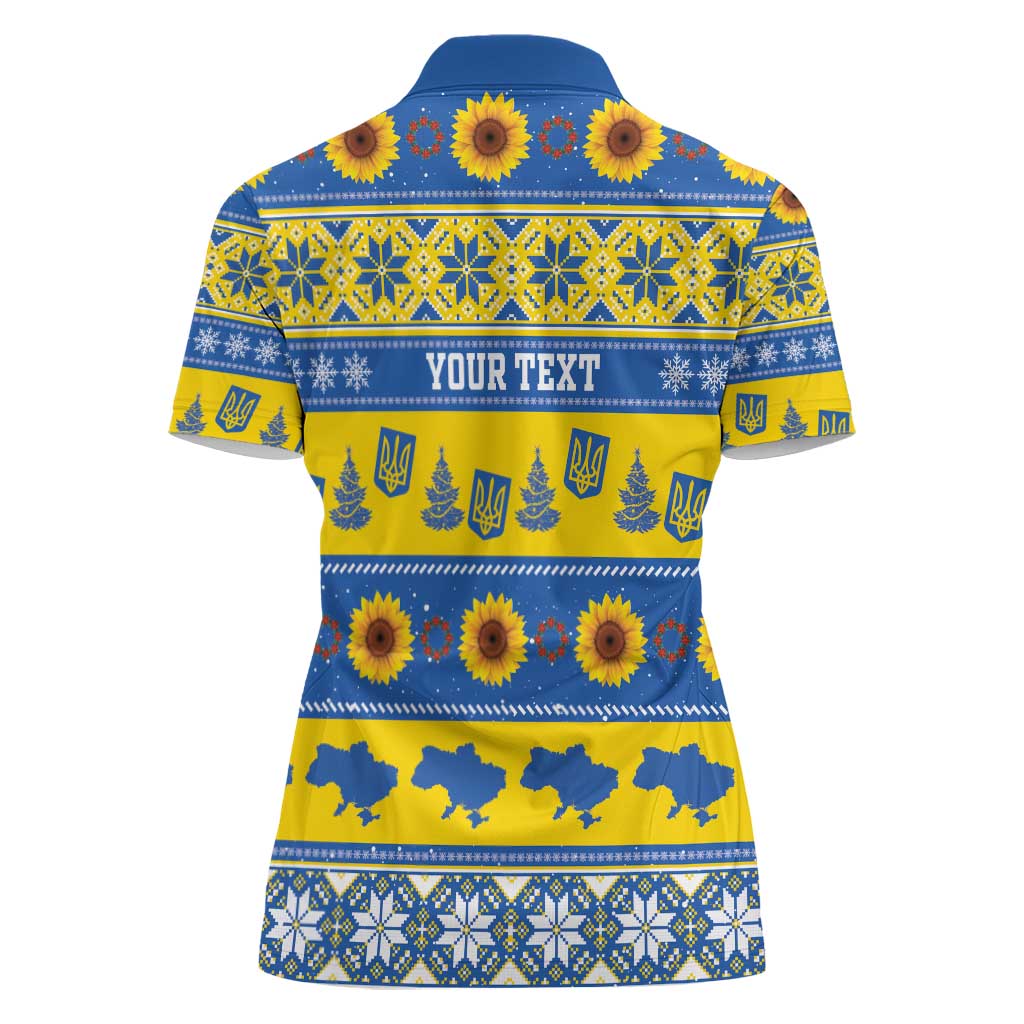Personalised Ukraine Christmas Women Polo Shirt Tryzub With Map Folk Pattern - Wonder Print Shop