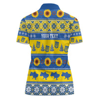 Personalised Ukraine Christmas Women Polo Shirt Tryzub With Map Folk Pattern - Wonder Print Shop