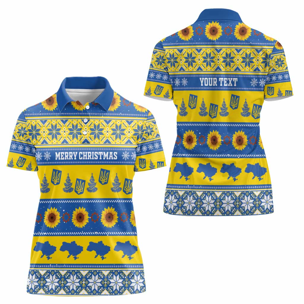 Personalised Ukraine Christmas Women Polo Shirt Tryzub With Map Folk Pattern - Wonder Print Shop