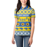 Personalised Ukraine Christmas Women Polo Shirt Tryzub With Map Folk Pattern - Wonder Print Shop
