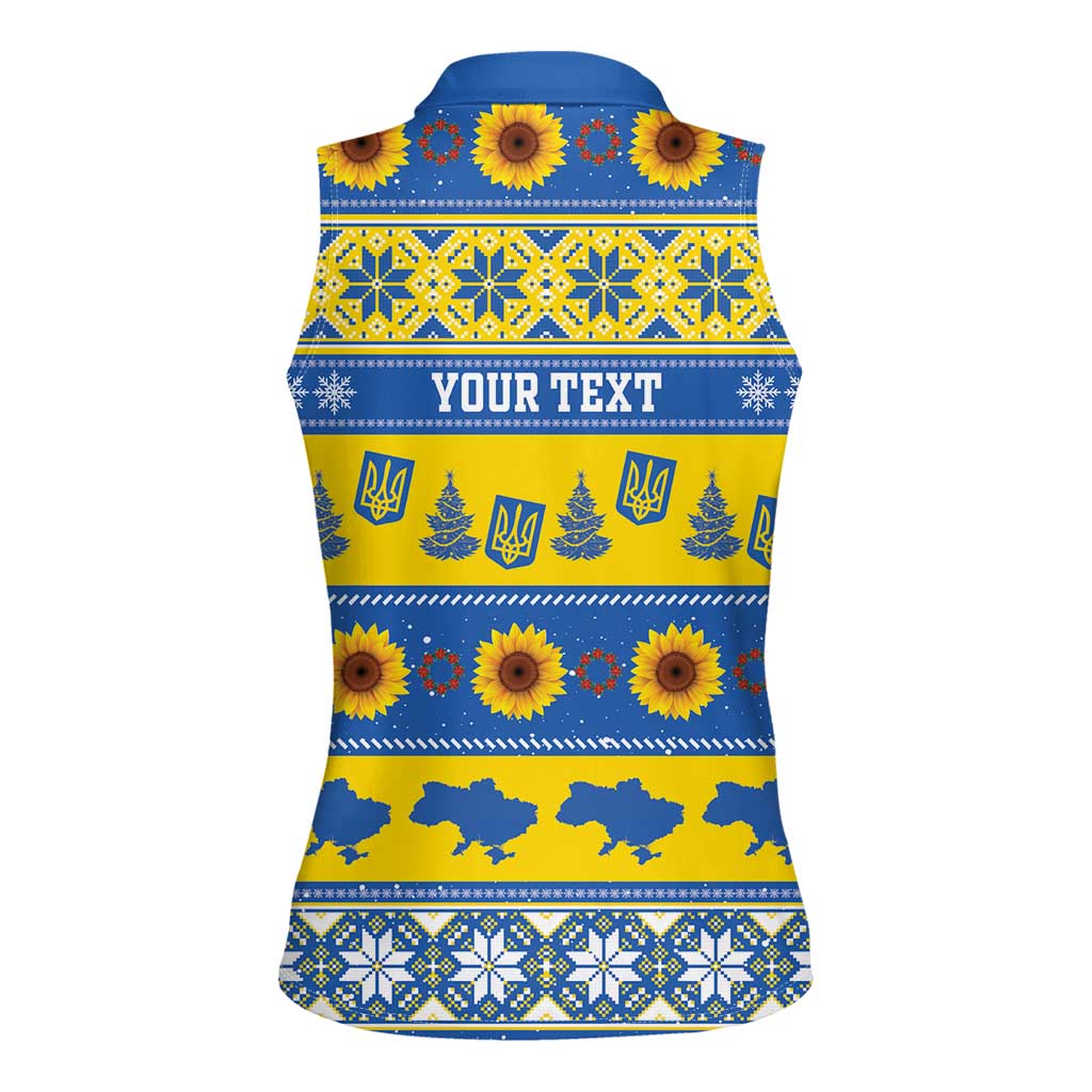 Personalised Ukraine Christmas Women Sleeveless Polo Shirt Tryzub With Map Folk Pattern - Wonder Print Shop