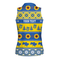 Personalised Ukraine Christmas Women Sleeveless Polo Shirt Tryzub With Map Folk Pattern - Wonder Print Shop