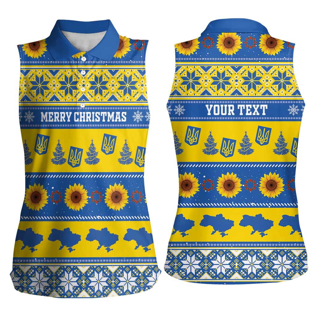Personalised Ukraine Christmas Women Sleeveless Polo Shirt Tryzub With Map Folk Pattern - Wonder Print Shop