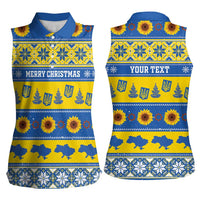 Personalised Ukraine Christmas Women Sleeveless Polo Shirt Tryzub With Map Folk Pattern - Wonder Print Shop