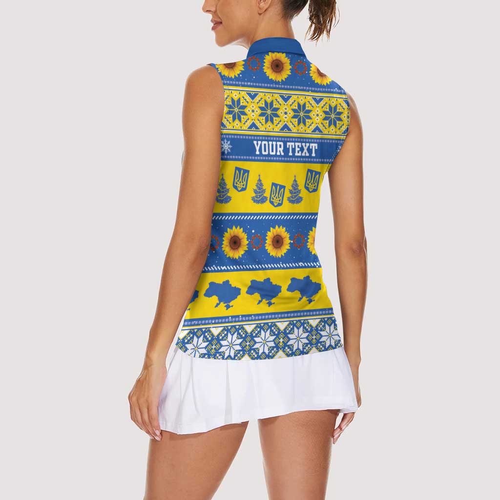 Personalised Ukraine Christmas Women Sleeveless Polo Shirt Tryzub With Map Folk Pattern - Wonder Print Shop
