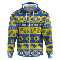 Personalised Ukraine Christmas Zip Hoodie Tryzub With Map Folk Pattern - Wonder Print Shop