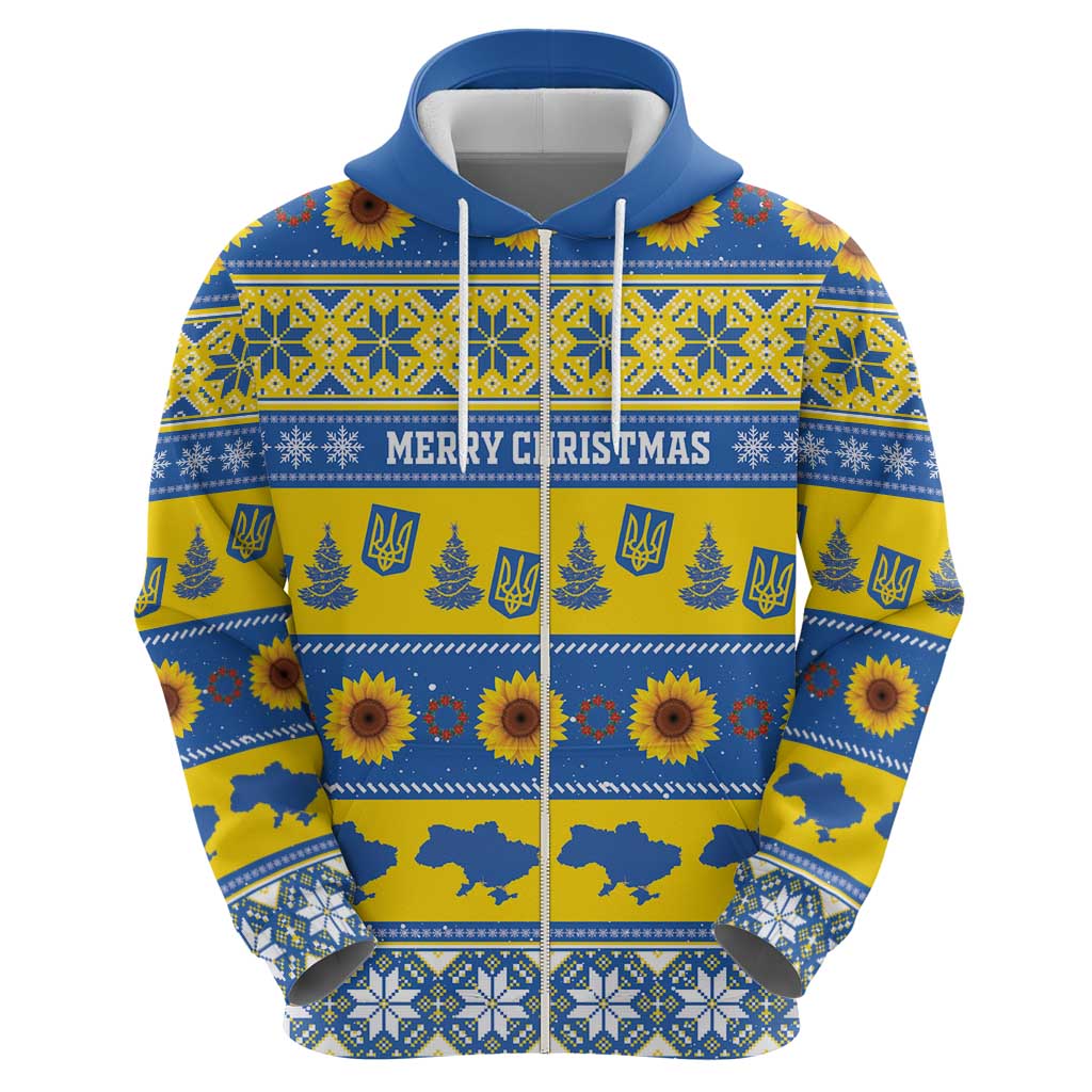 Personalised Ukraine Christmas Zip Hoodie Tryzub With Map Folk Pattern - Wonder Print Shop