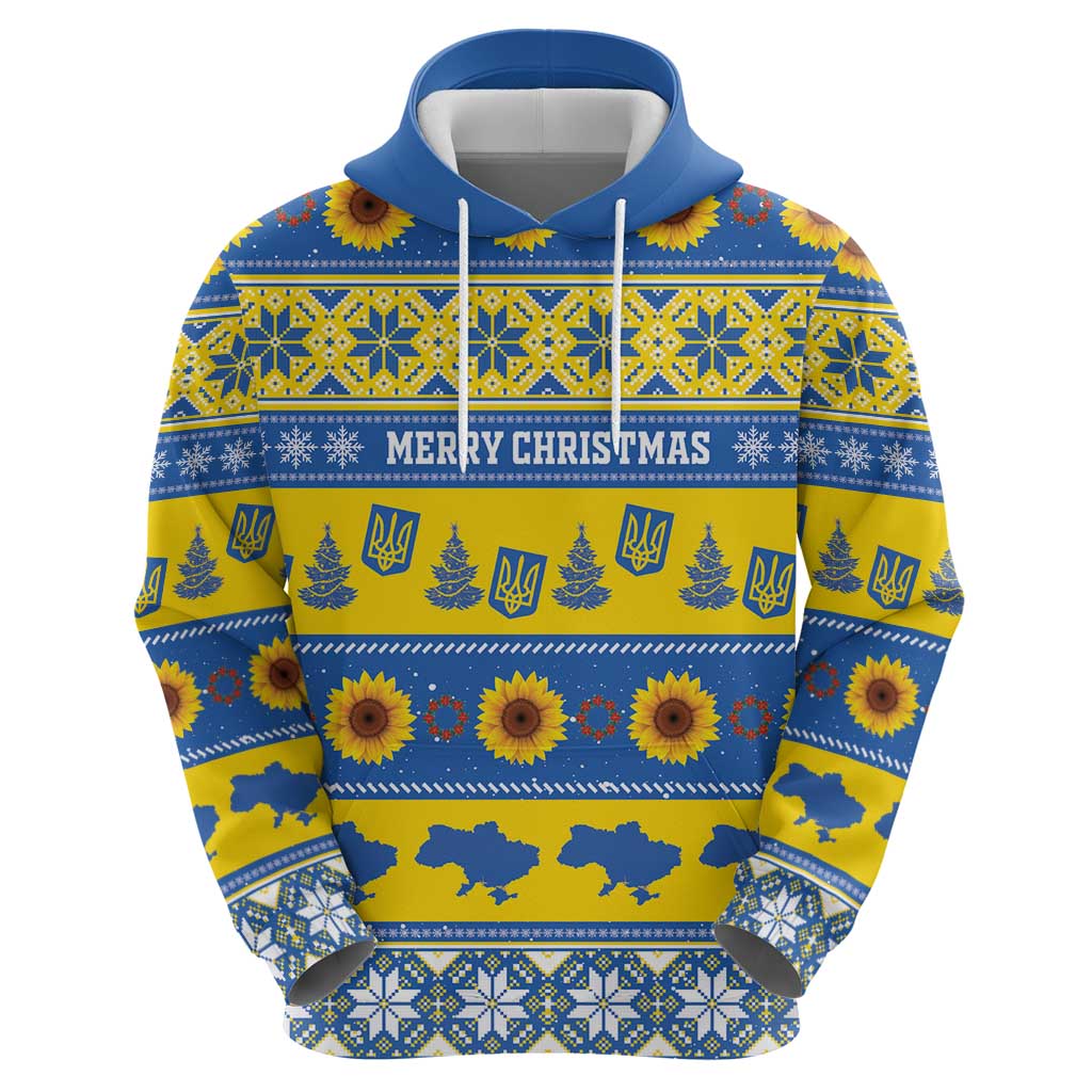 Personalised Ukraine Christmas Zip Hoodie Tryzub With Map Folk Pattern - Wonder Print Shop