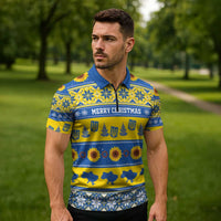 Personalised Ukraine Christmas Zipper Polo Shirt Tryzub With Map Folk Pattern - Wonder Print Shop