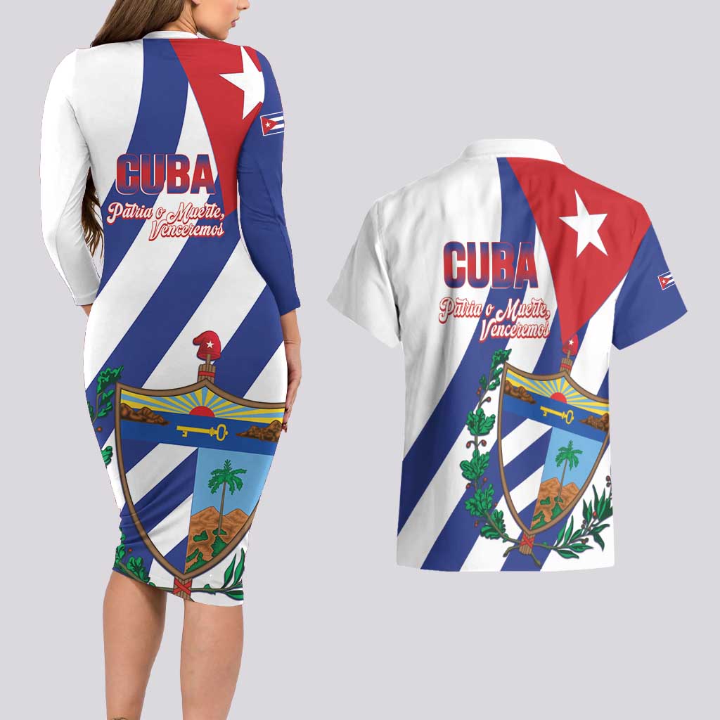 Cuba Liberation Day Couples Matching Long Sleeve Bodycon Dress and Hawaiian Shirt Triumph Of The Revolution - Wonder Print Shop