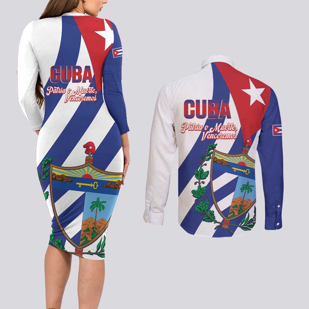 Cuba Liberation Day Couples Matching Long Sleeve Bodycon Dress and Long Sleeve Button Shirt Triumph Of The Revolution - Wonder Print Shop