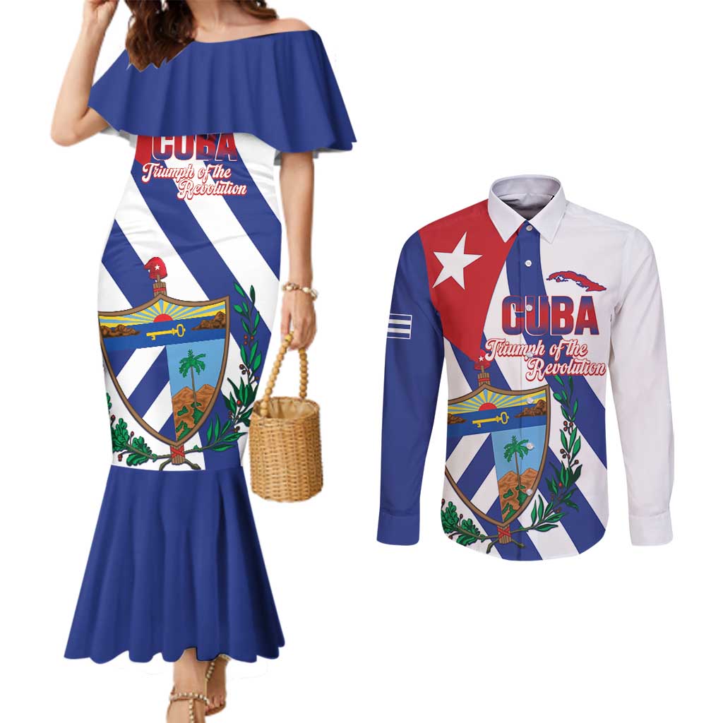 Cuba Liberation Day Couples Matching Mermaid Dress and Long Sleeve Button Shirt Triumph Of The Revolution