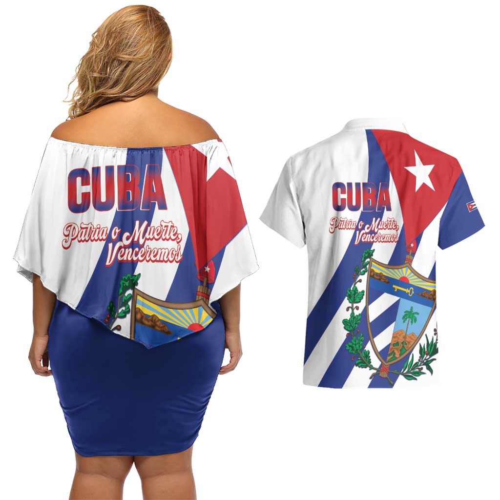 Cuba Liberation Day Couples Matching Off Shoulder Short Dress and Hawaiian Shirt Triumph Of The Revolution - Wonder Print Shop