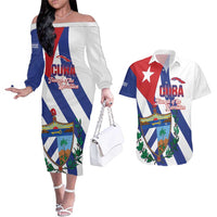 Cuba Liberation Day Couples Matching Off The Shoulder Long Sleeve Dress and Hawaiian Shirt Triumph Of The Revolution - Wonder Print Shop