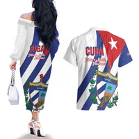 Cuba Liberation Day Couples Matching Off The Shoulder Long Sleeve Dress and Hawaiian Shirt Triumph Of The Revolution - Wonder Print Shop