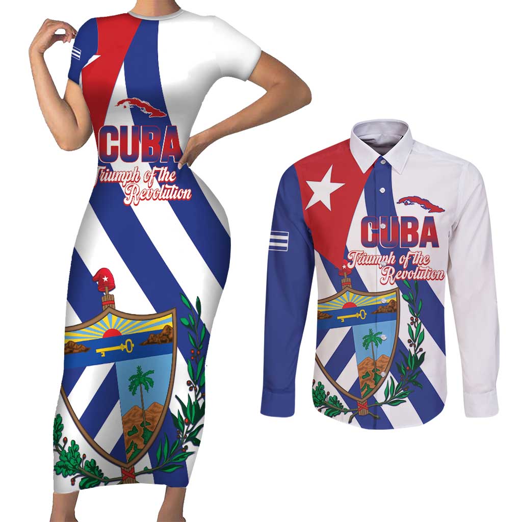Cuba Liberation Day Couples Matching Short Sleeve Bodycon Dress and Long Sleeve Button Shirt Triumph Of The Revolution - Wonder Print Shop