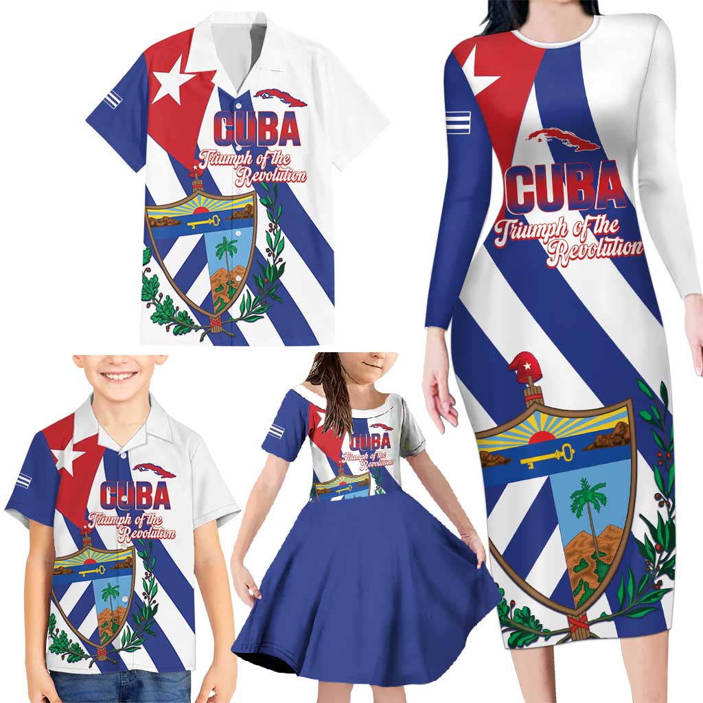 Cuba Liberation Day Family Matching Long Sleeve Bodycon Dress and Hawaiian Shirt Triumph Of The Revolution - Wonder Print Shop