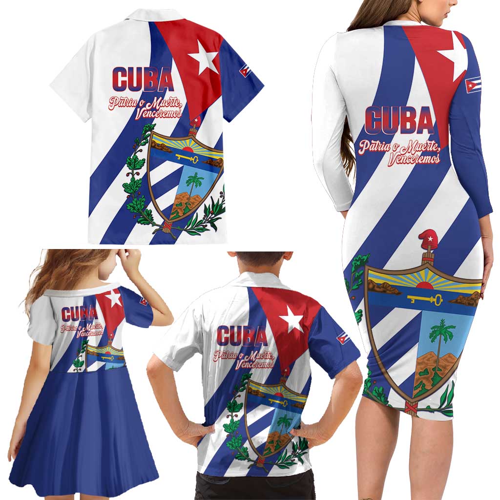 Cuba Liberation Day Family Matching Long Sleeve Bodycon Dress and Hawaiian Shirt Triumph Of The Revolution - Wonder Print Shop