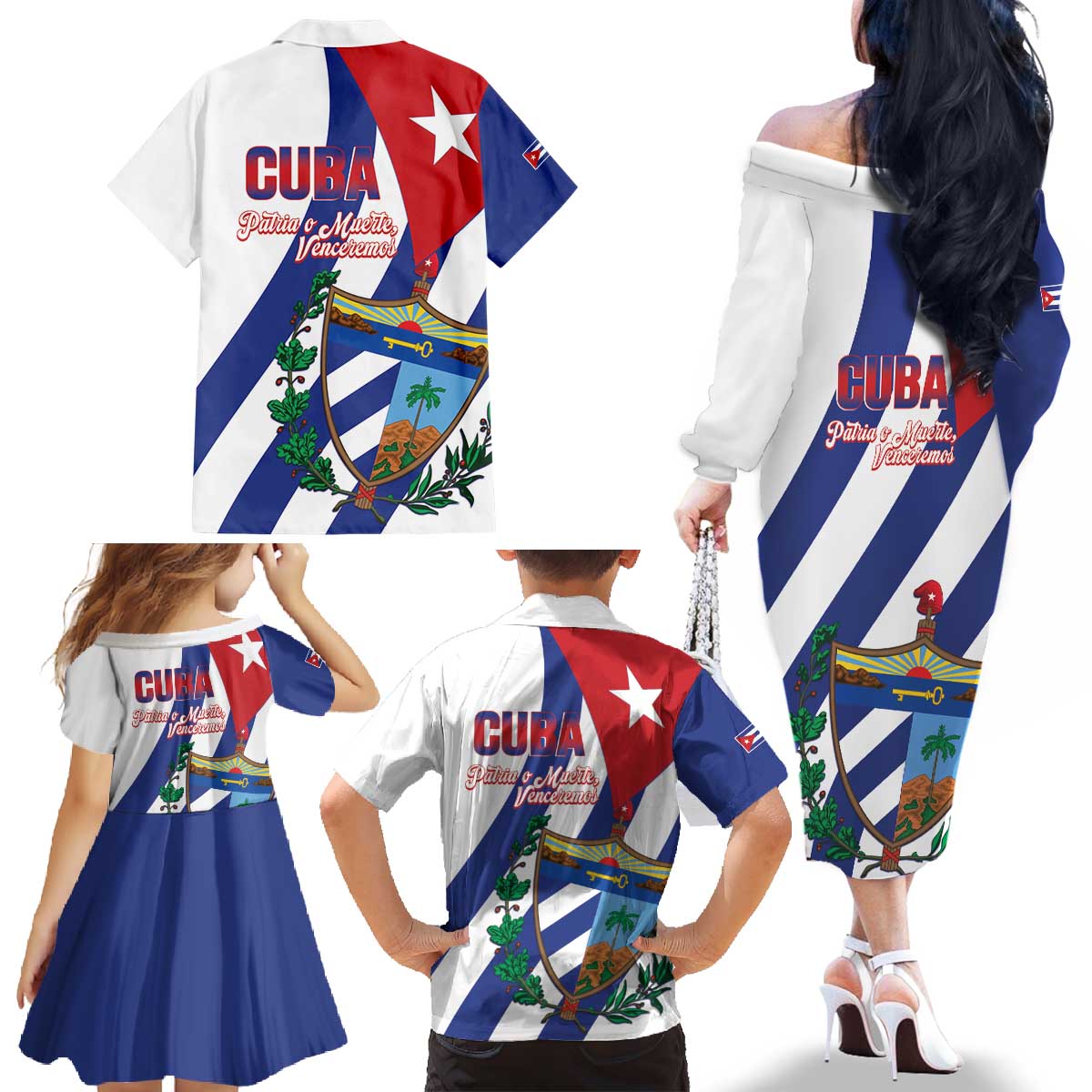 Cuba Liberation Day Family Matching Off The Shoulder Long Sleeve Dress and Hawaiian Shirt Triumph Of The Revolution - Wonder Print Shop