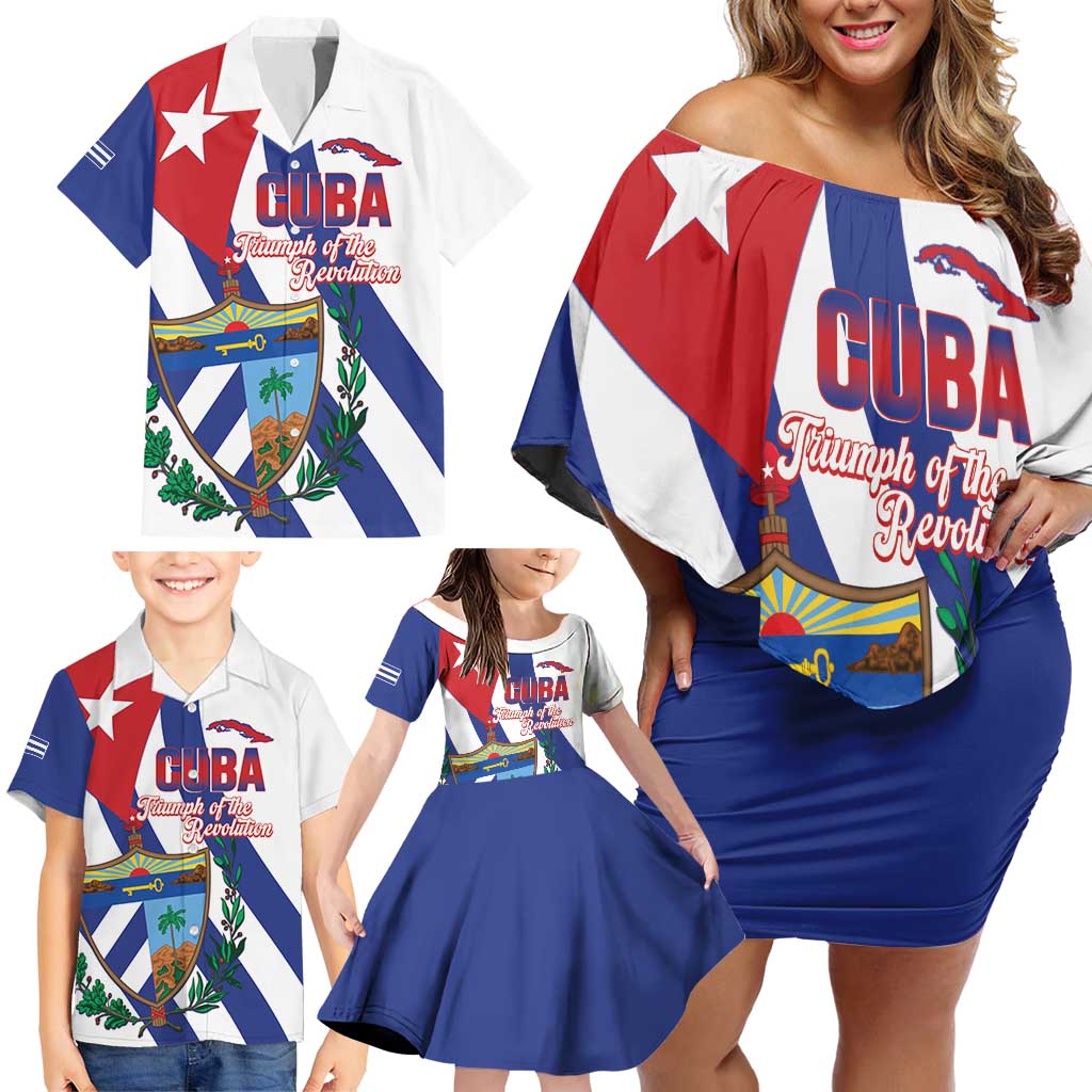 Cuba Liberation Day Family Matching Off Shoulder Short Dress and Hawaiian Shirt Triumph Of The Revolution - Wonder Print Shop